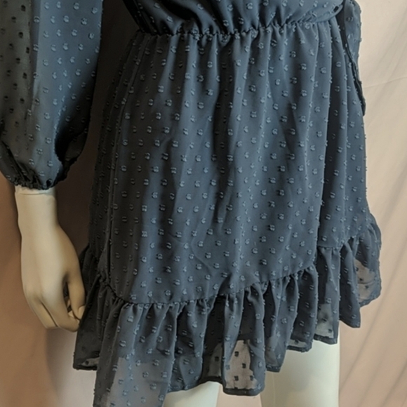 Goodnight Macaroon Blue Long Sleeve V Neck Simon Mini Dress with Built in Shorts - Picture 3 of 8